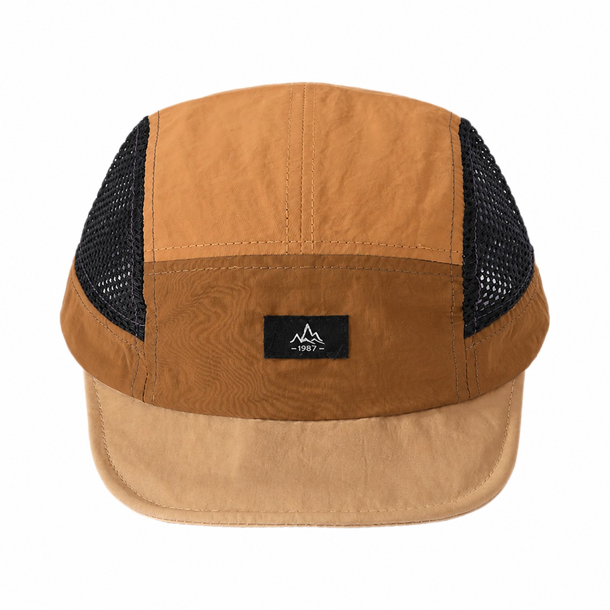 Polyester Mesh Panel Baseball Cap — Camel Brown