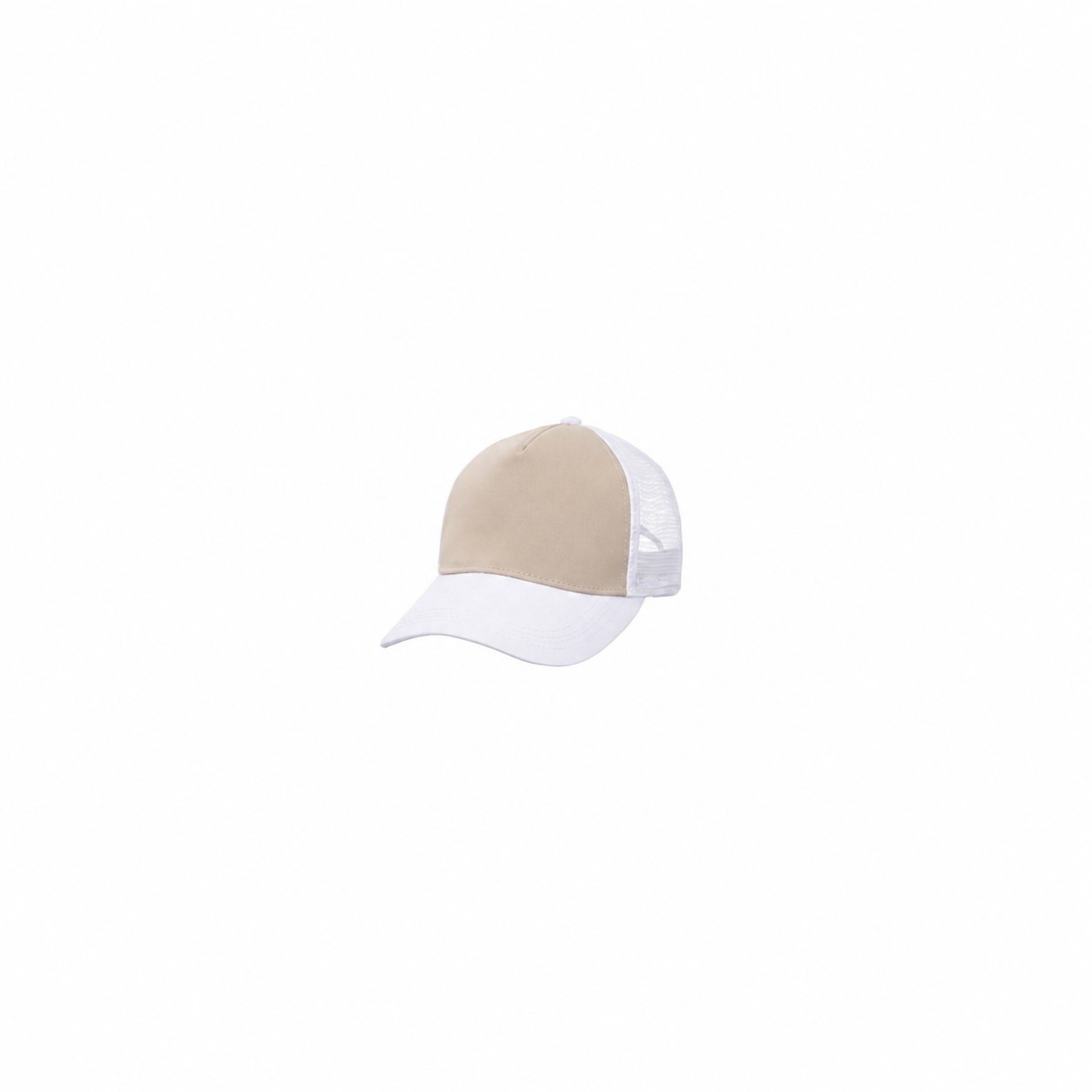 Structured Five Panel Trucker Cap — Khaki Beige/White