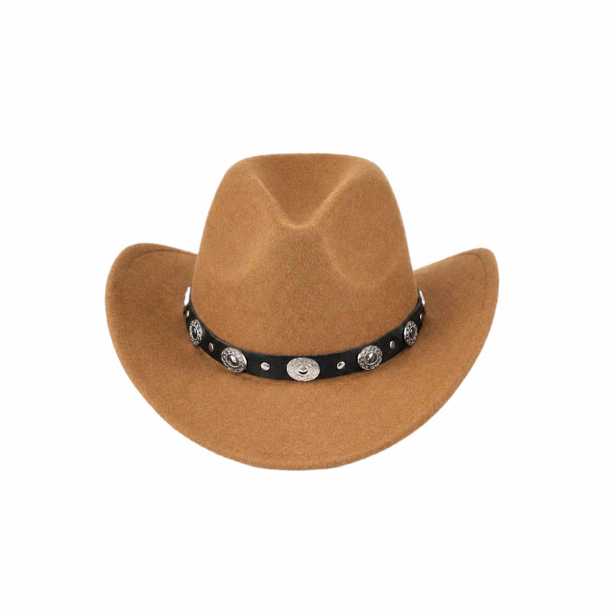 Concho Band Polyester Cowboy Hat — Camel Brown