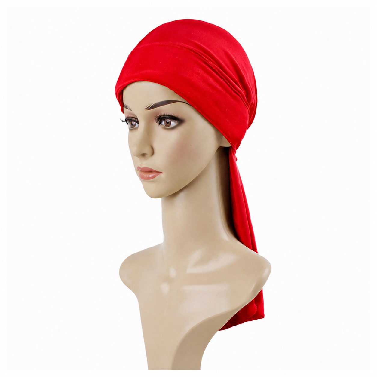 Polyester Drawstring Hair Turban — Bright Red