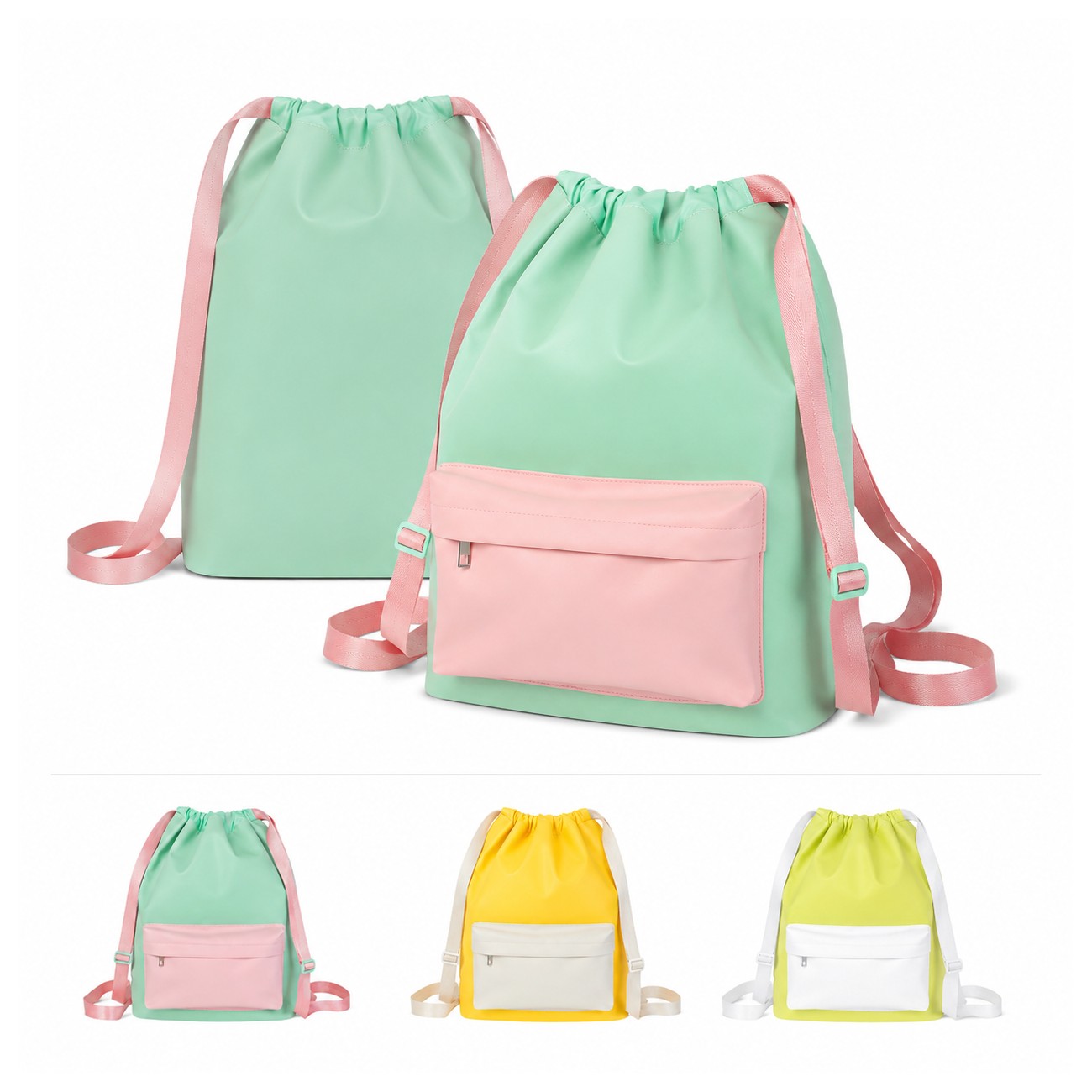 Mint Green Functional Drawstring Bag