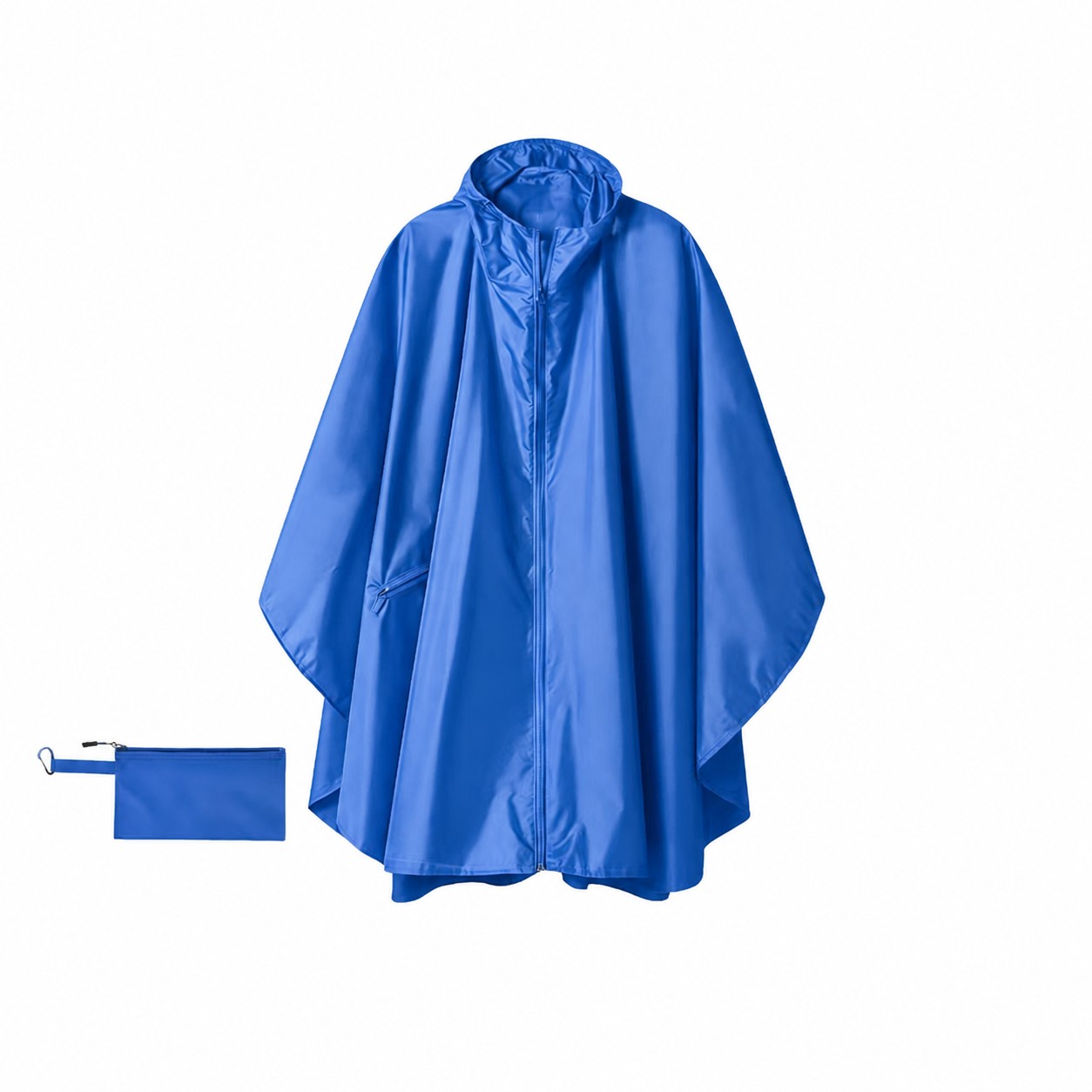 Zippered Polyester Rain Poncho — Blue