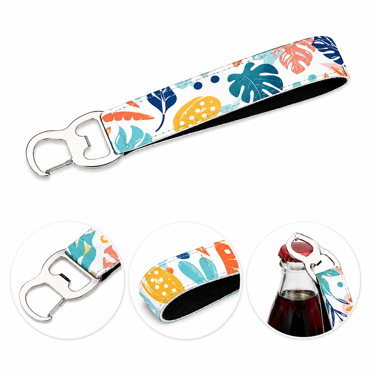 Synthetic Rubber Wristband Bottle Opener Keychain