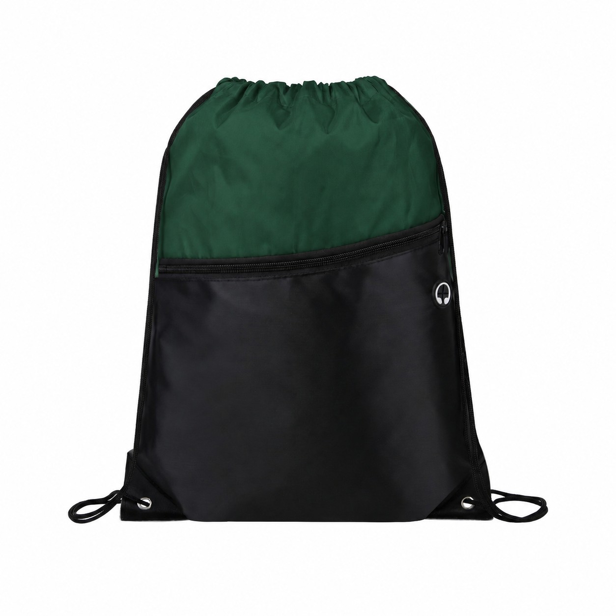 Two-Tone Zipper Drawstring Backpack — Forest Green