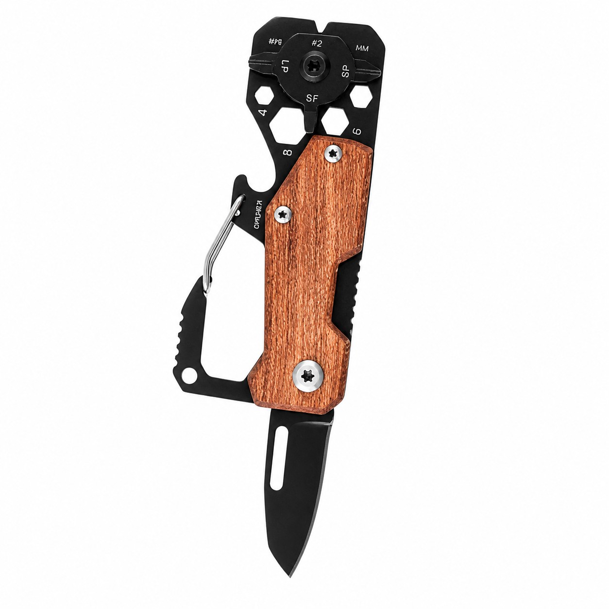 Rosewood Handle Steel Folding Carabiner Knife — view 2