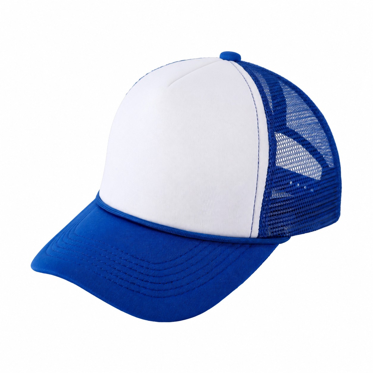 Polyester Adjustable Snapback Cap — White/Royal Blue