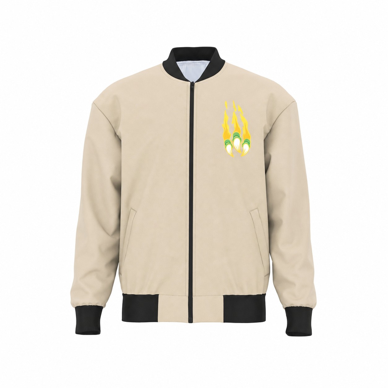 Polyester Smooth Surface Bomber Jacket — Natural Beige
