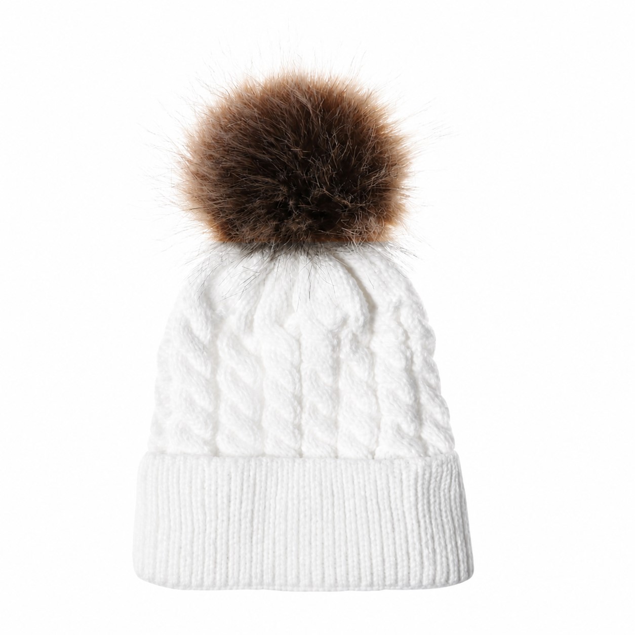 Nylon Cuffed Pom Beanie Hat — White