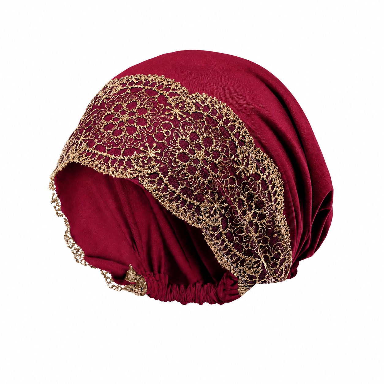 Lace Trim Polyester Turban Hat — Burgundy Red