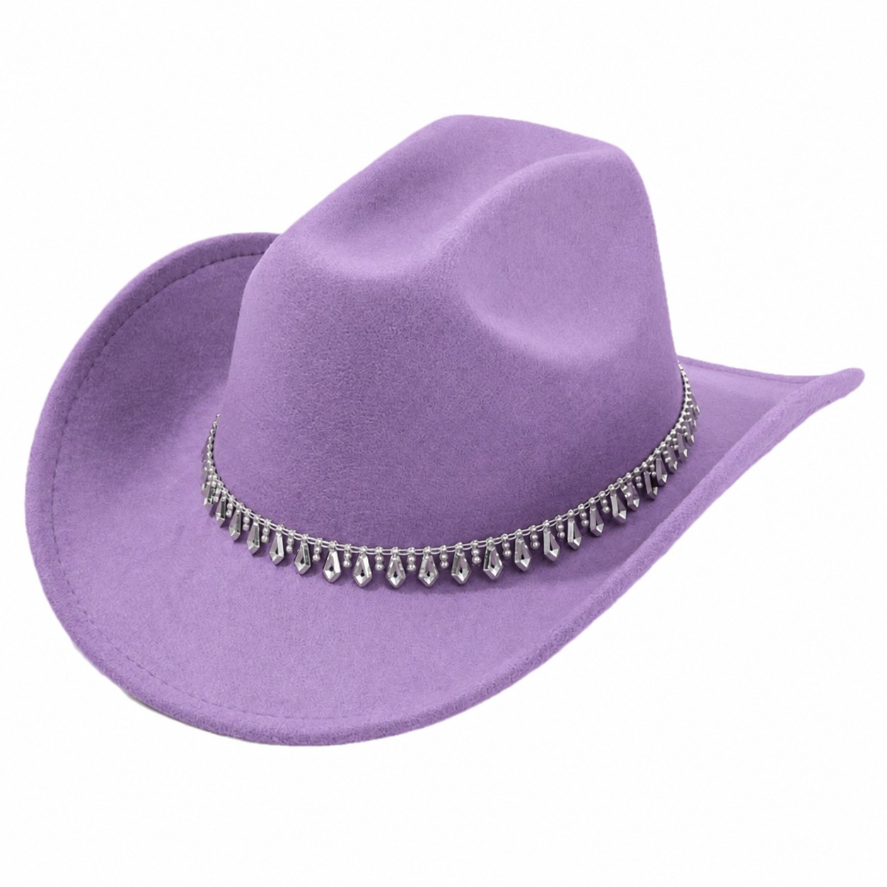 Rhinestone Band Polyester Cowboy Hat — Light Purple