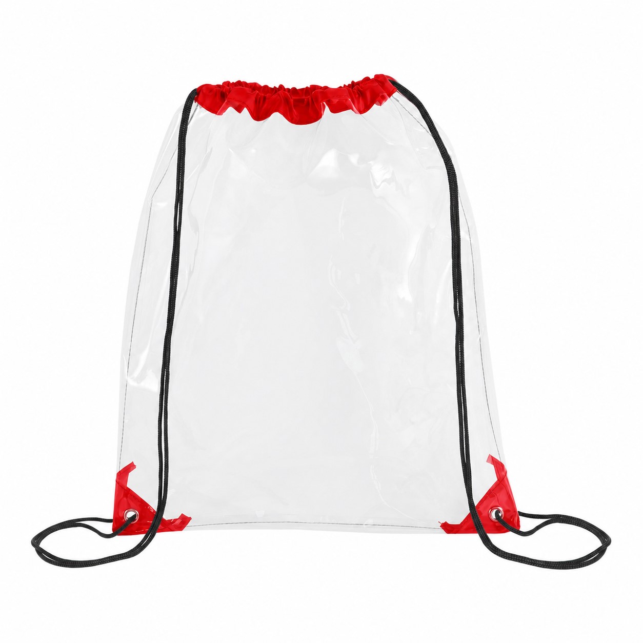 Metal Grommets Clear Drawstring Bag — Red