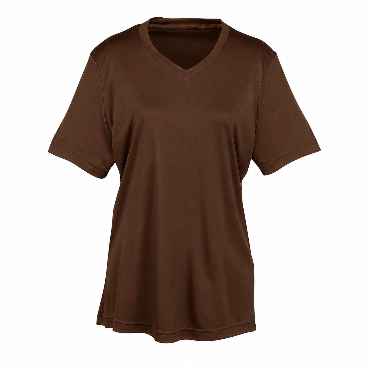 Ladies Polyester V Neck Shirt — Brown