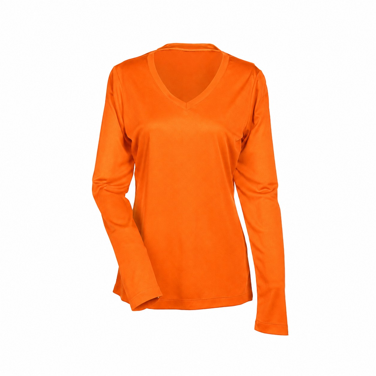 Ladies' Polyester Long-Sleeve V-Neck Shirt — Orange