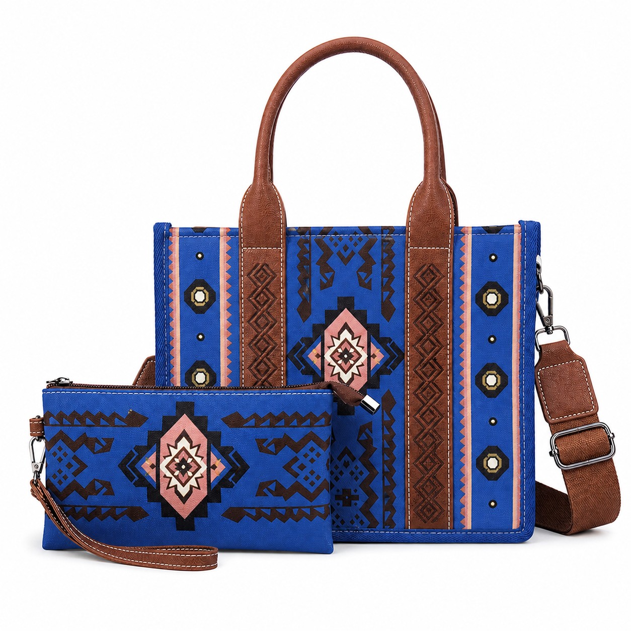 Canvas Western Tote Bag Set — Blue