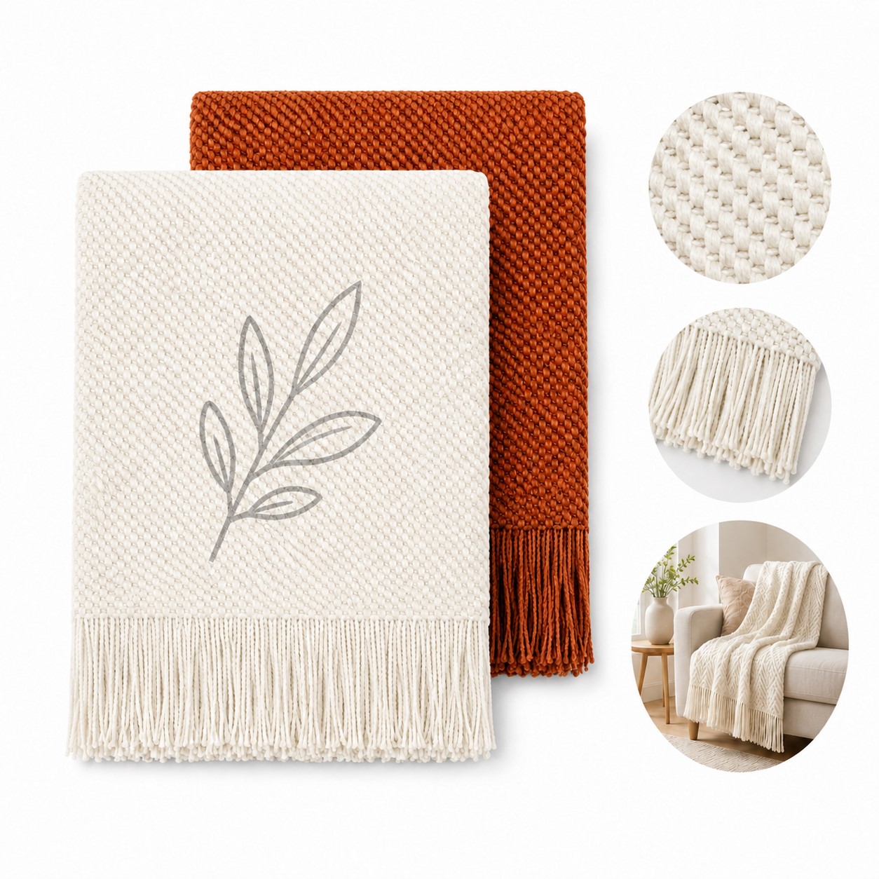 Diagonal Knit Acrylic Throw Blanket