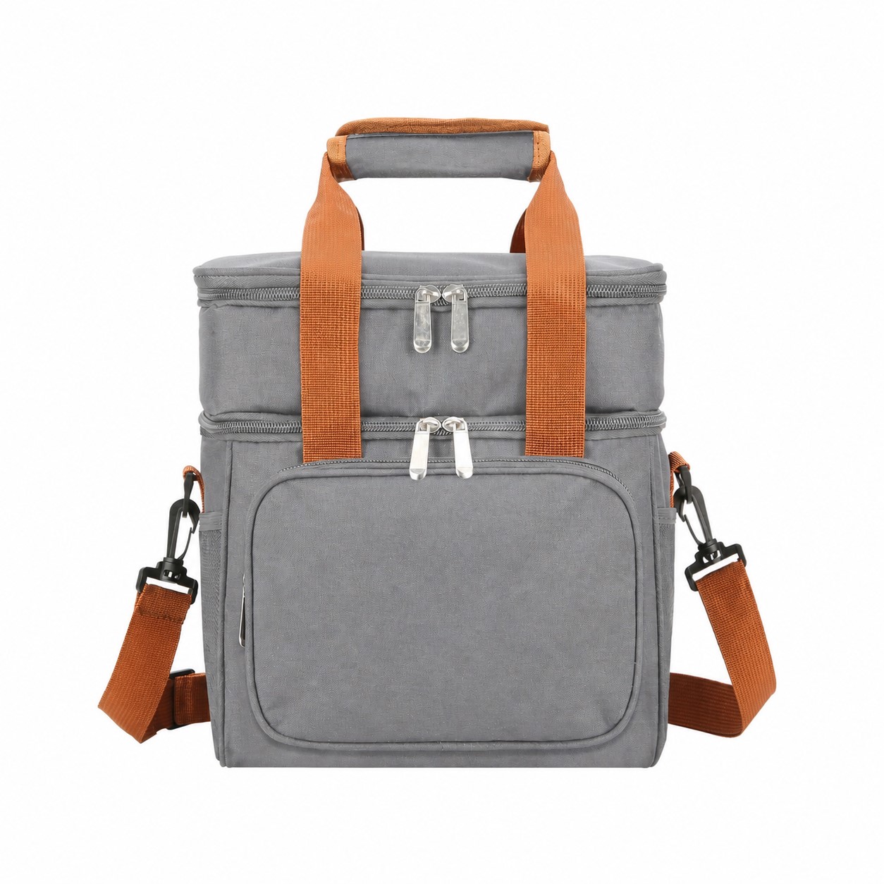 300D Polyester Double-Deck Insulated Lunch Bag — Gray