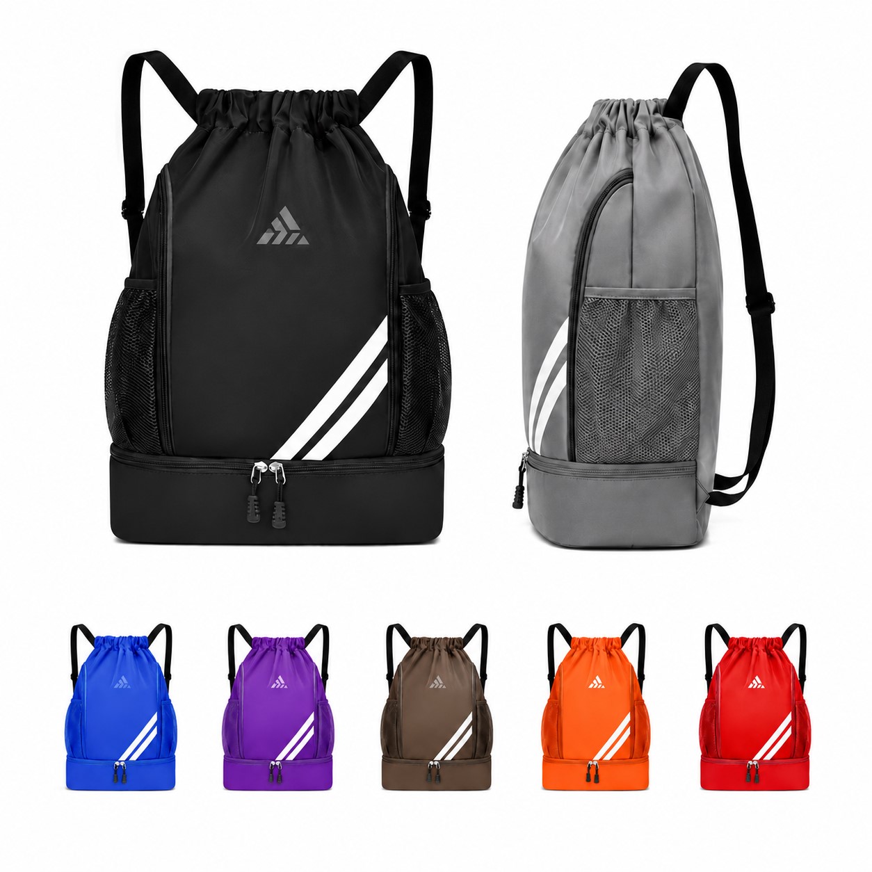 Oxford Drawstring Backpack With Mesh Side Pockets