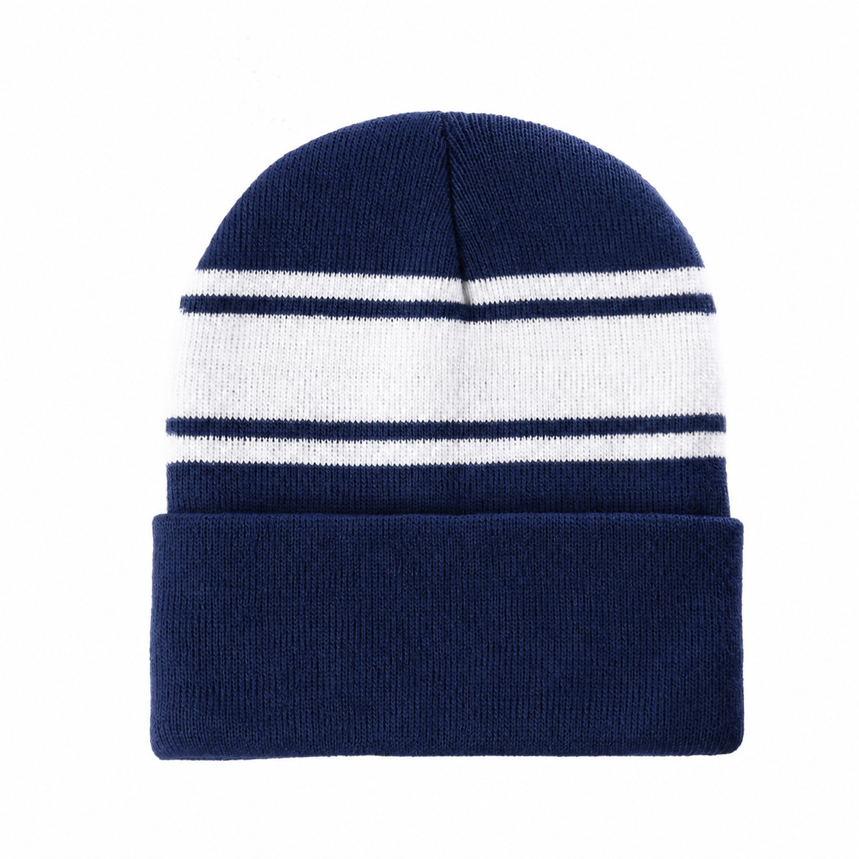 Polyester Striped Watch Beanie — Navy Blue