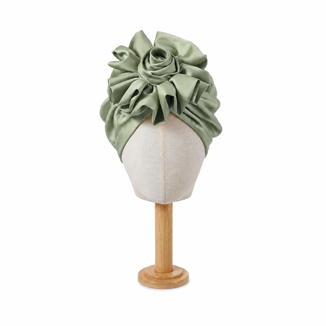 Blended Fiber Rosette Turban Hat — Sage Green