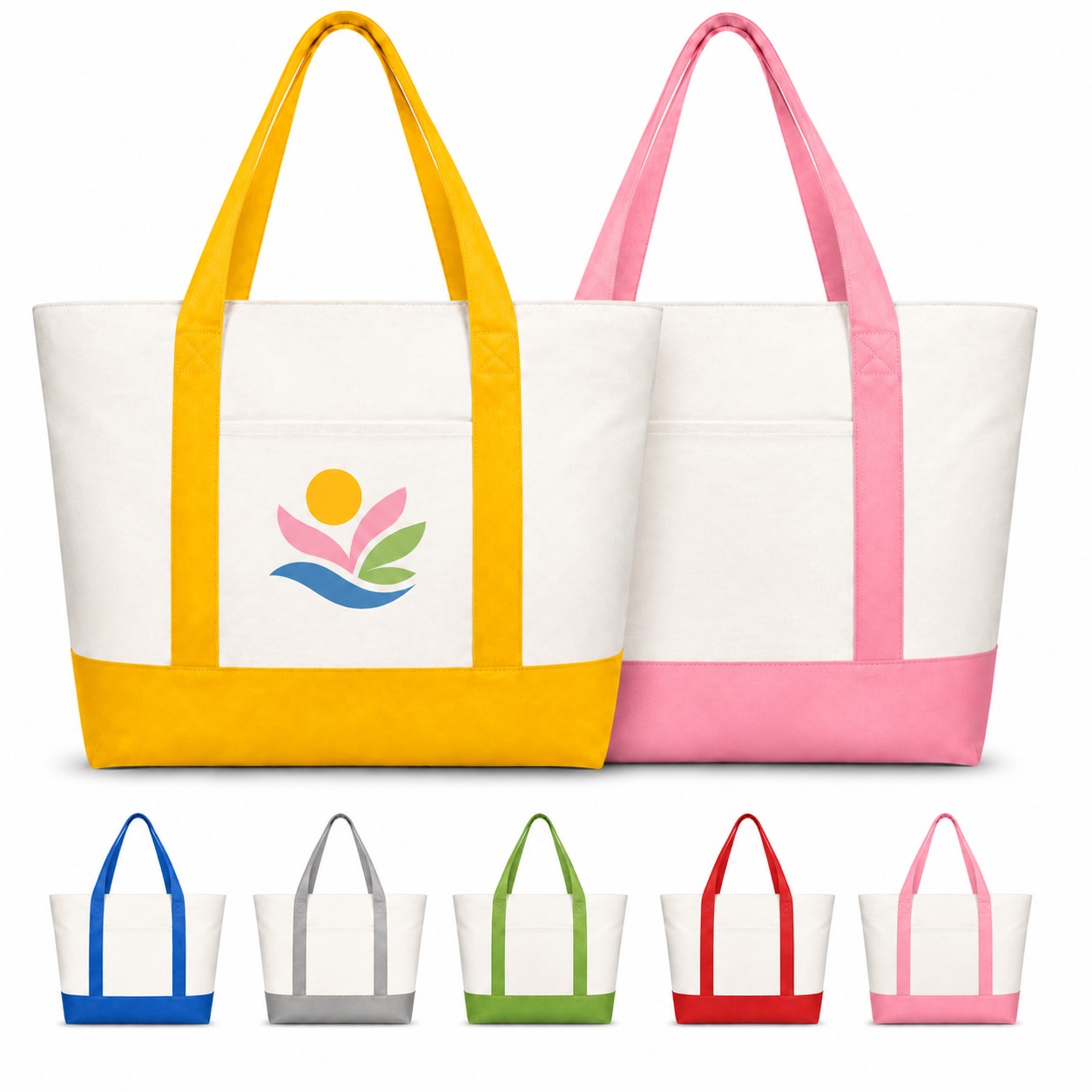 Spacious Colorblock Canvas Tote Bag