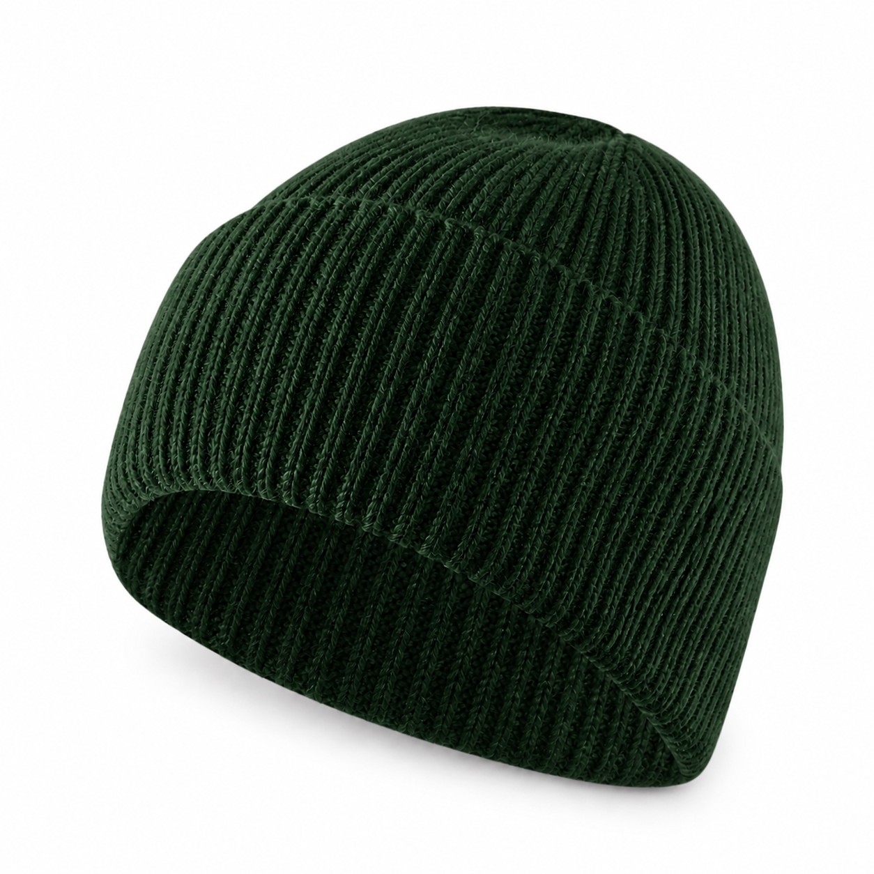 Fold Cuff Cashmere Beanie — Dark Green