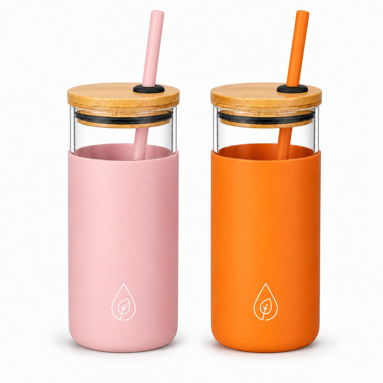 Sleeved Glass Tumbler With Bamboo Lid And Straw