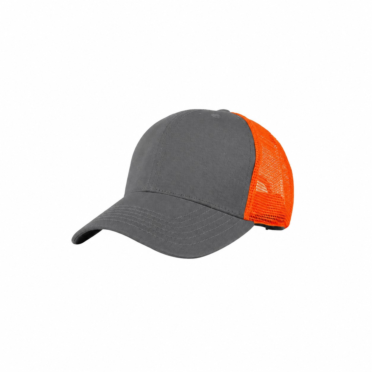 Six-Panel Low-Profile Trucker Cap — Gray/Orange
