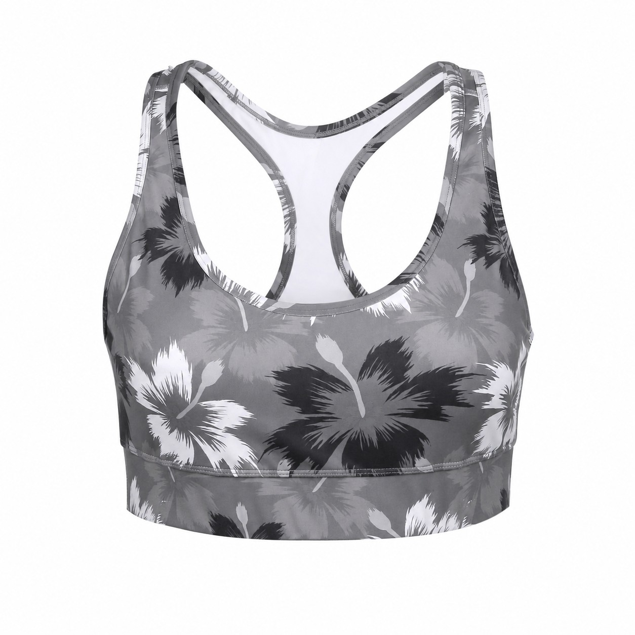 Polyester-Spandex Padded Racerback Sports Bra — Gray