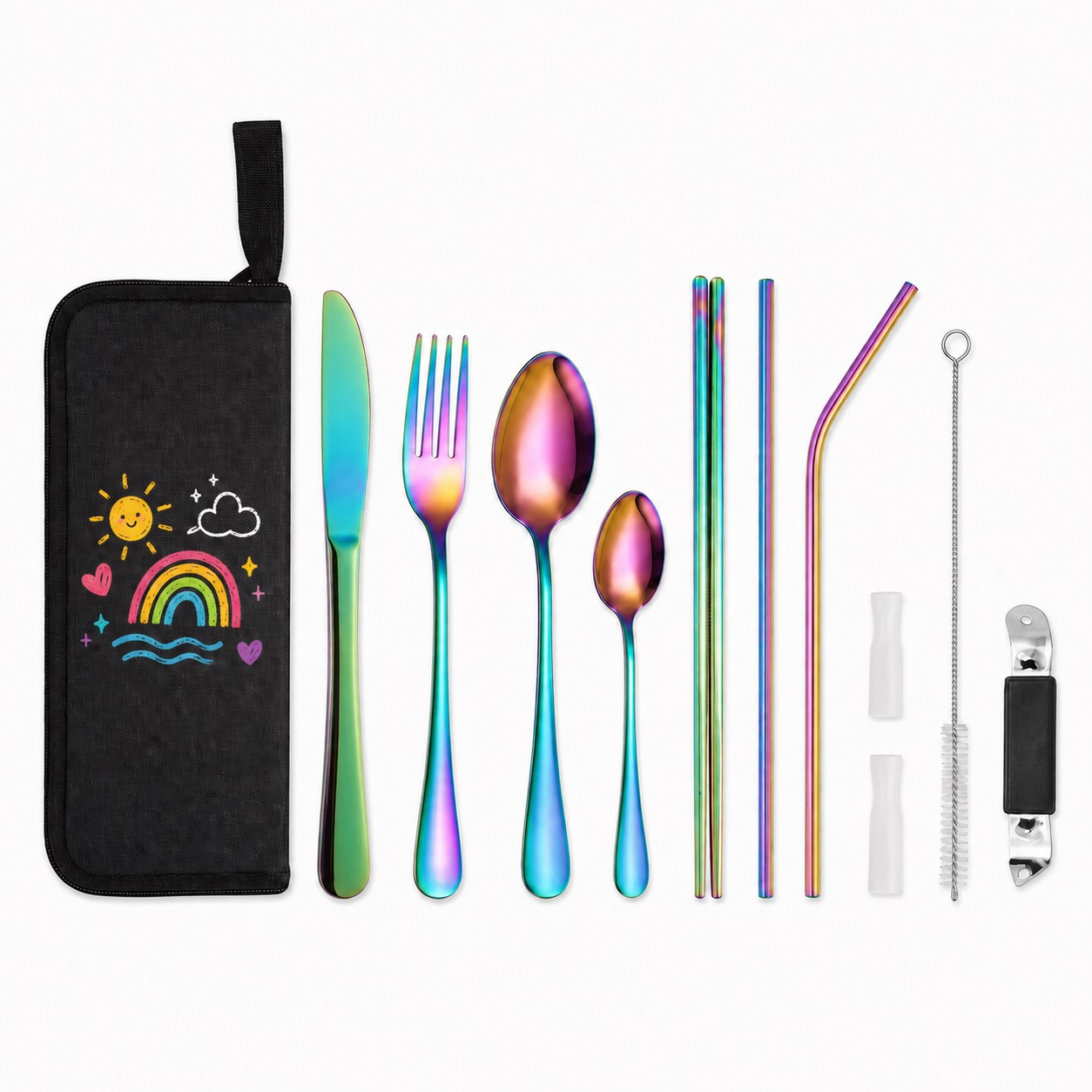 Stainless Steel Dining Set With Zippered Pouch