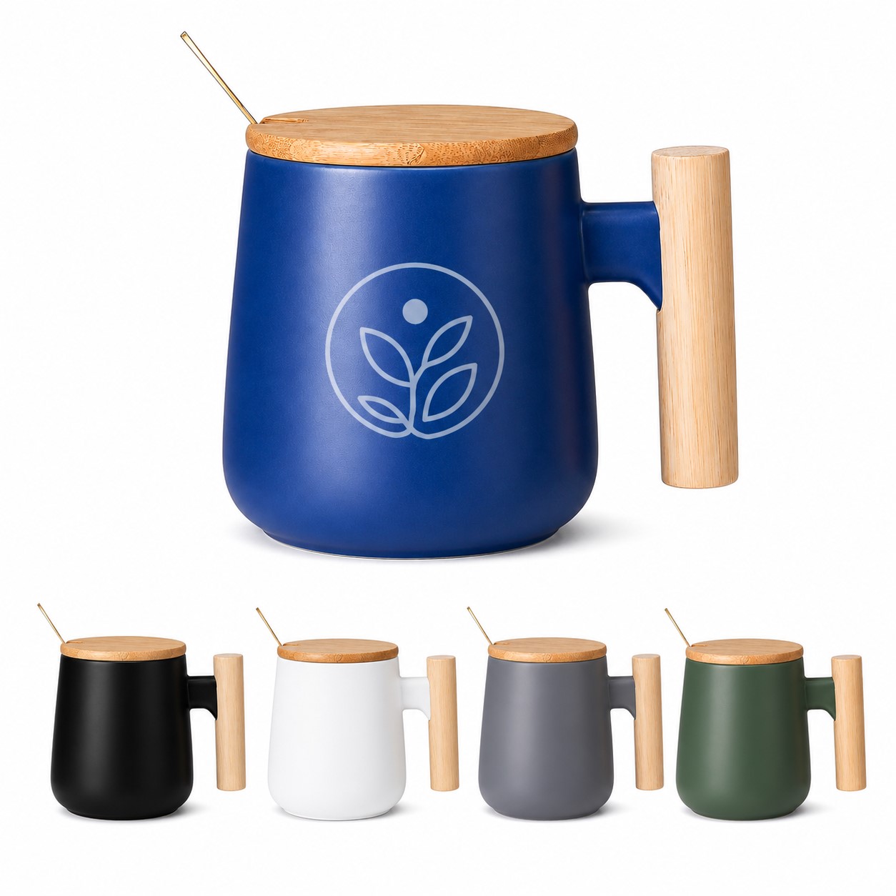 14 Oz Ceramic Mug With Wooden Lid