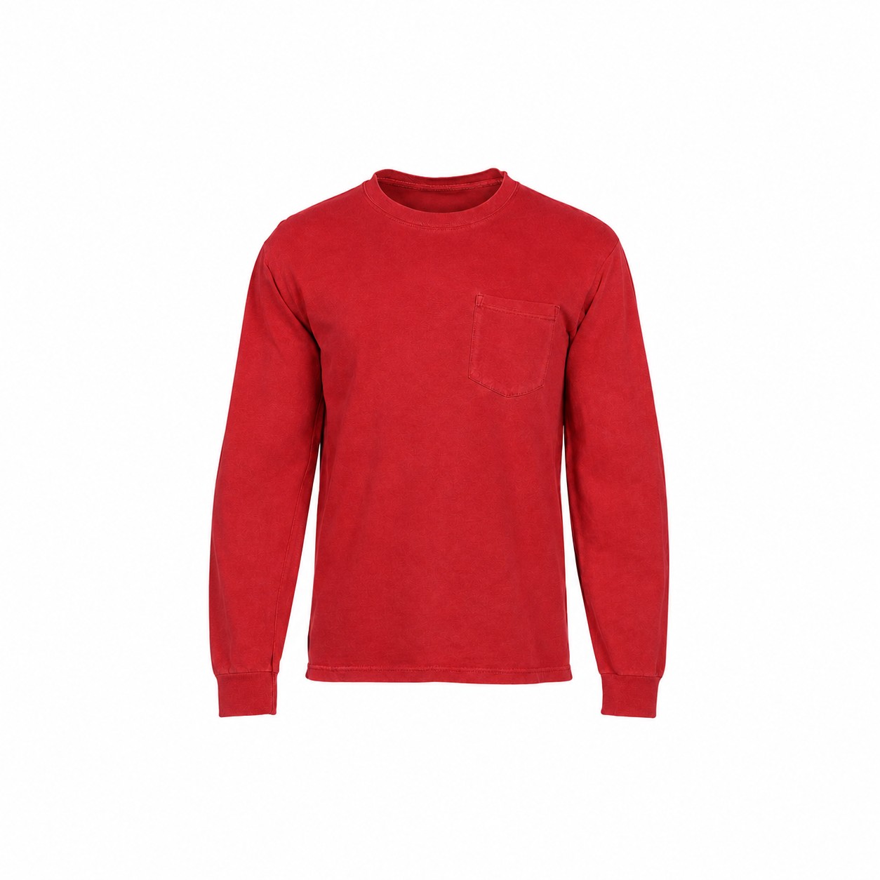 Ringspun Cotton Pocket Long Sleeve Shirt — Red