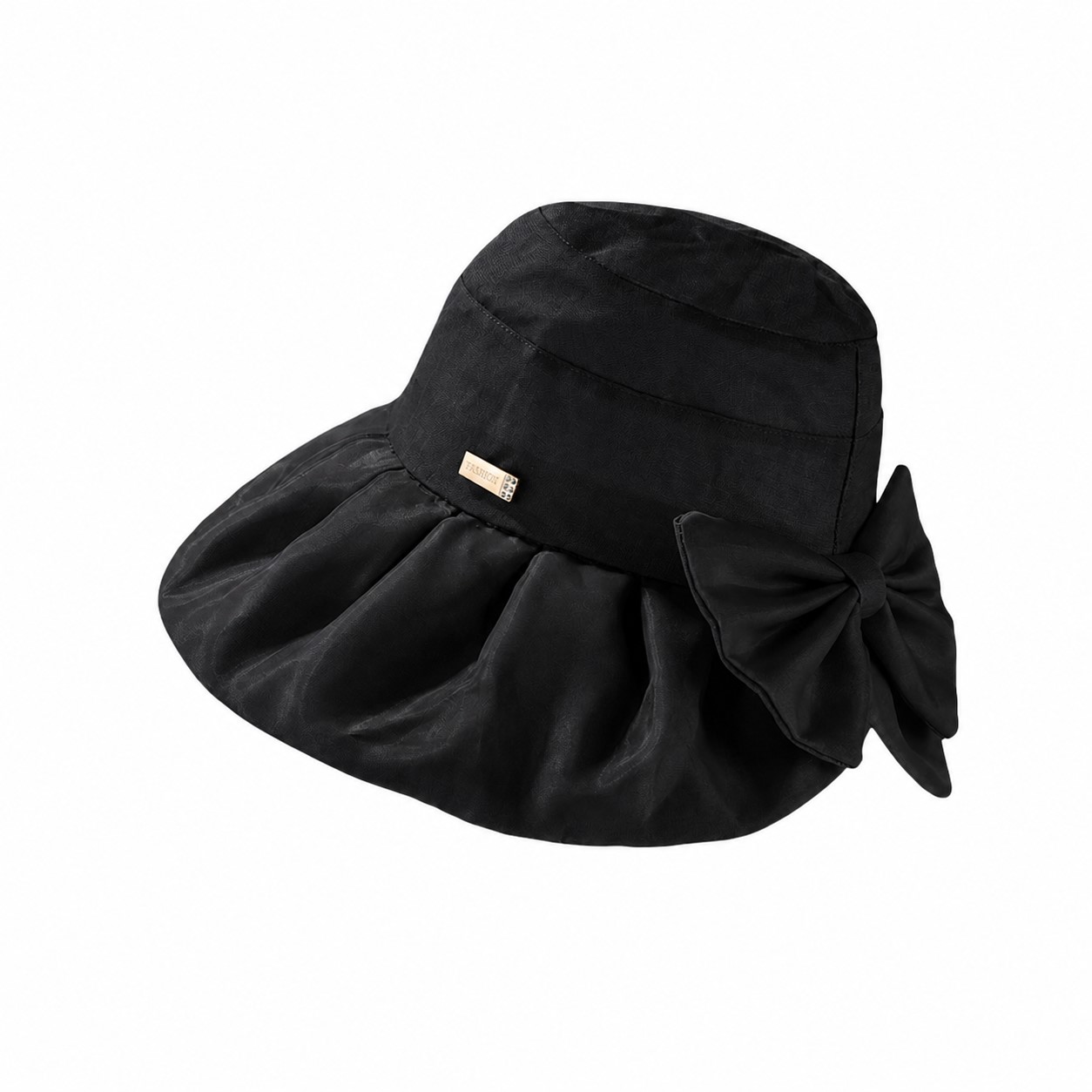 Organza Ribbon Bucket Sun Hat — Black