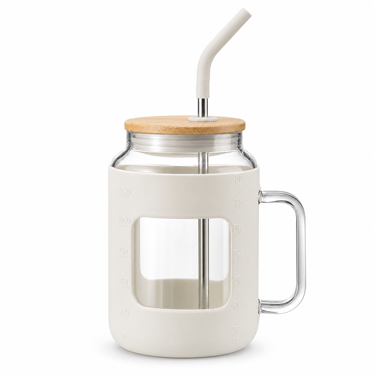 Handled Glass Drinking Jar With Straw — view 2