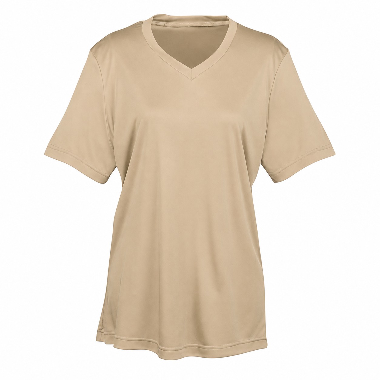 Ladies Polyester V Neck Shirt — Tan Beige