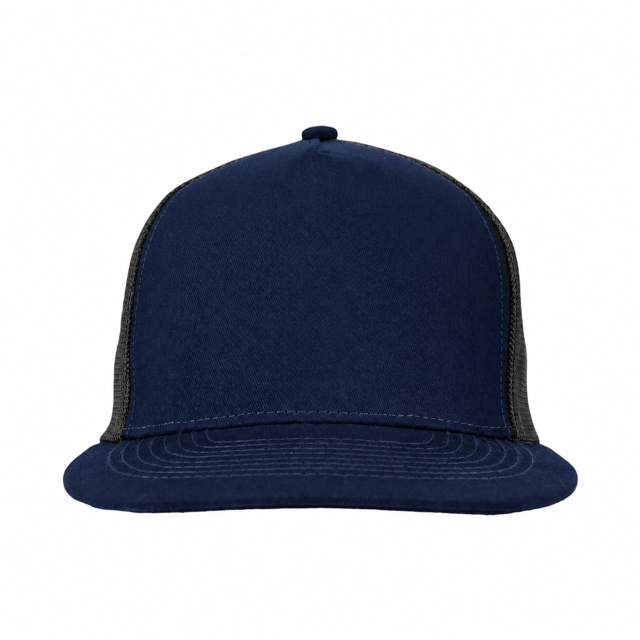 Soft Mesh Flat Bill Trucker Cap — Navy Blue/Black