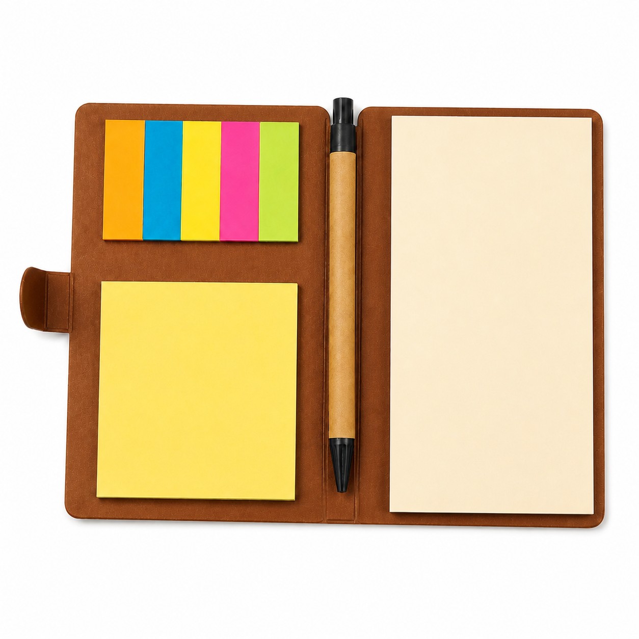 Compact Recycled Paper Snap Notepad — Brown