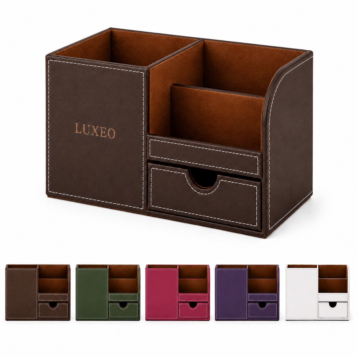 Stitched PU Desk Organizer With Drawer