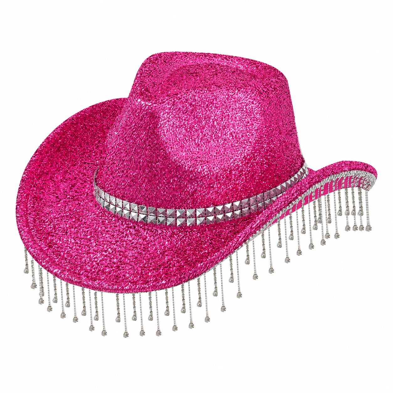 Polyester Rhinestone Tassel Cowboy Hat — Rose Red