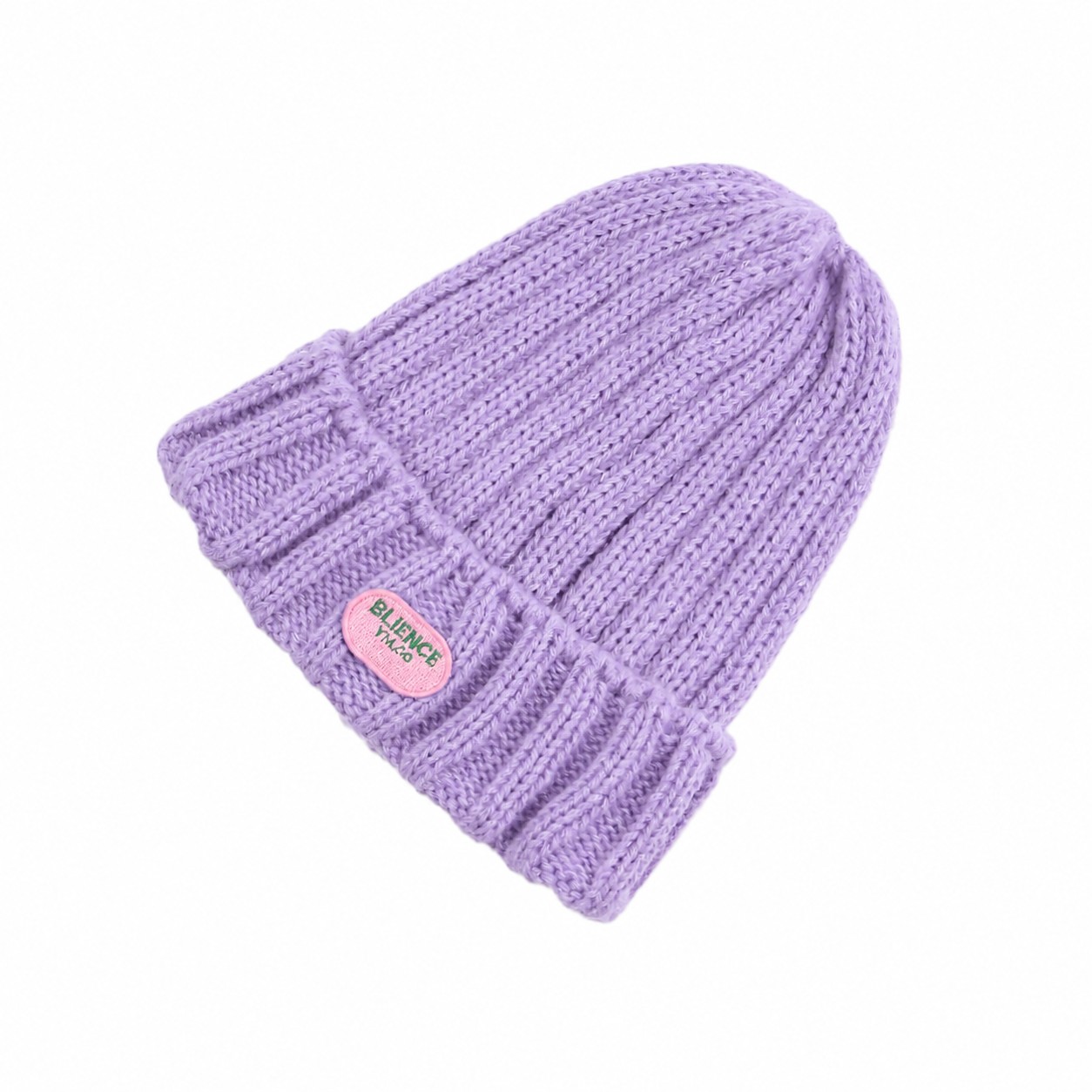 Yarn Cable Knit Cuffed Beanie — Light Purple