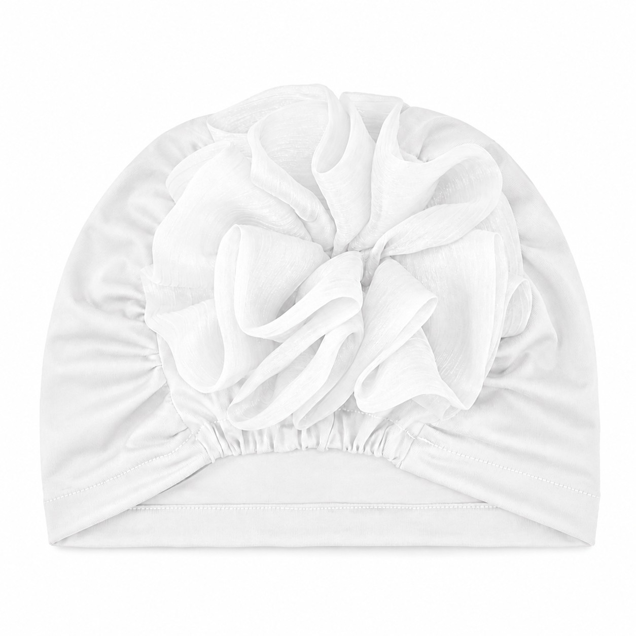 Polyester Floral Elastic Turban Hat — White