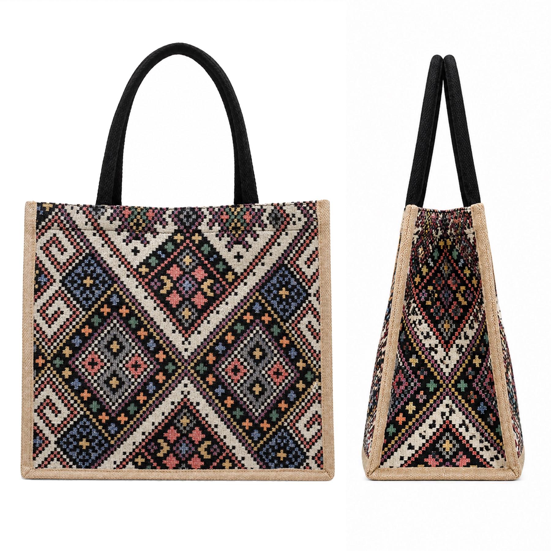 Geometric Woven Polyester Carry Tote
