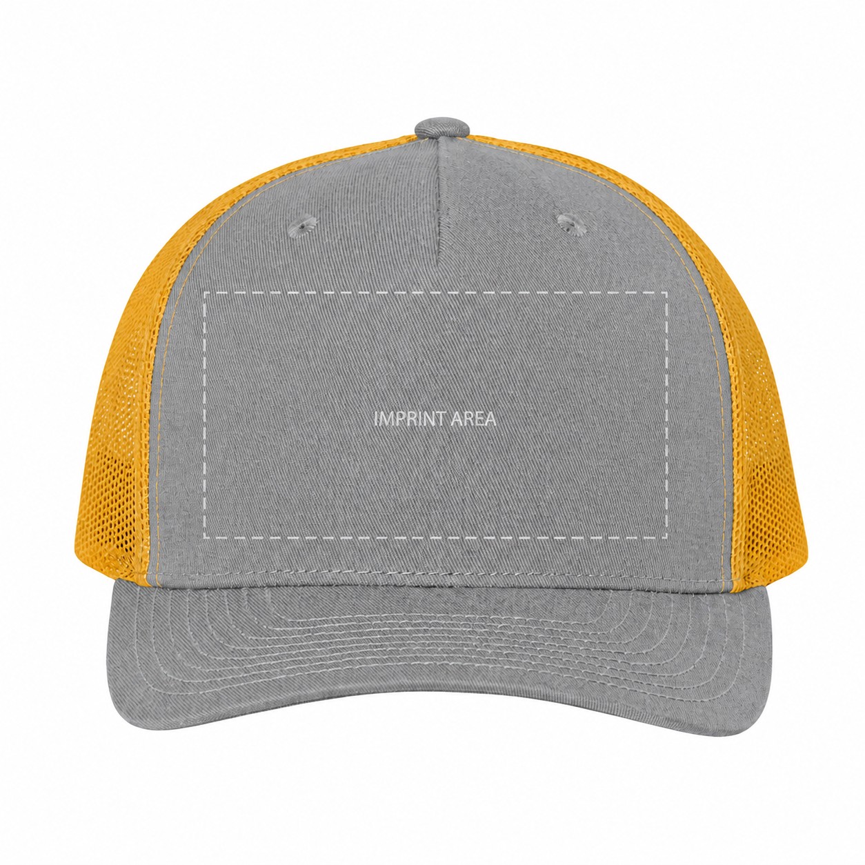 Five Panel Trucker Snapback Hat — Heather Gray/Amber Gold