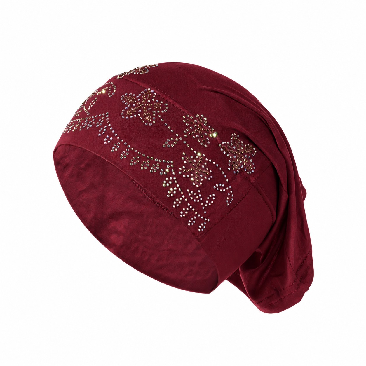 Rhinestone Elastic Turban Head Wrap — Wine Red