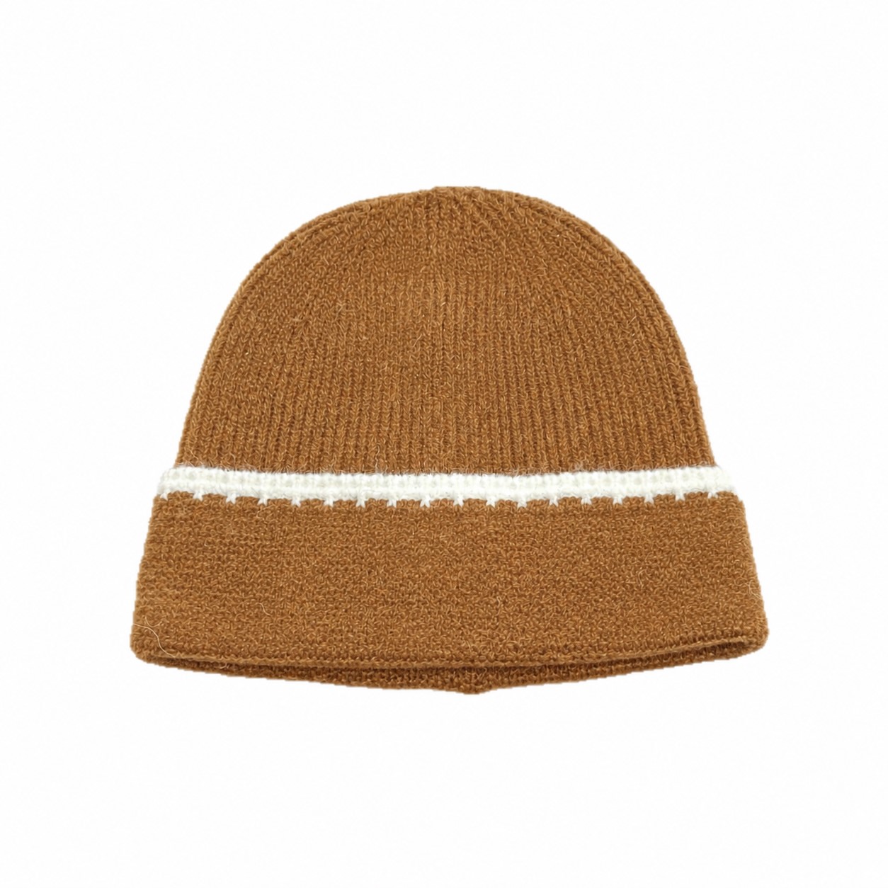 Wool Blend Contrast Cuff Beanie — Camel Brown