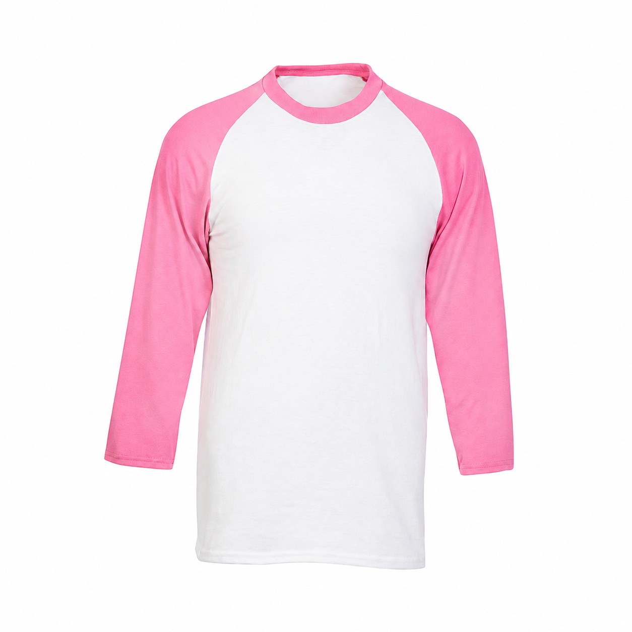 Contrast Sleeve Cotton Polyester Baseball Shirt — Pink