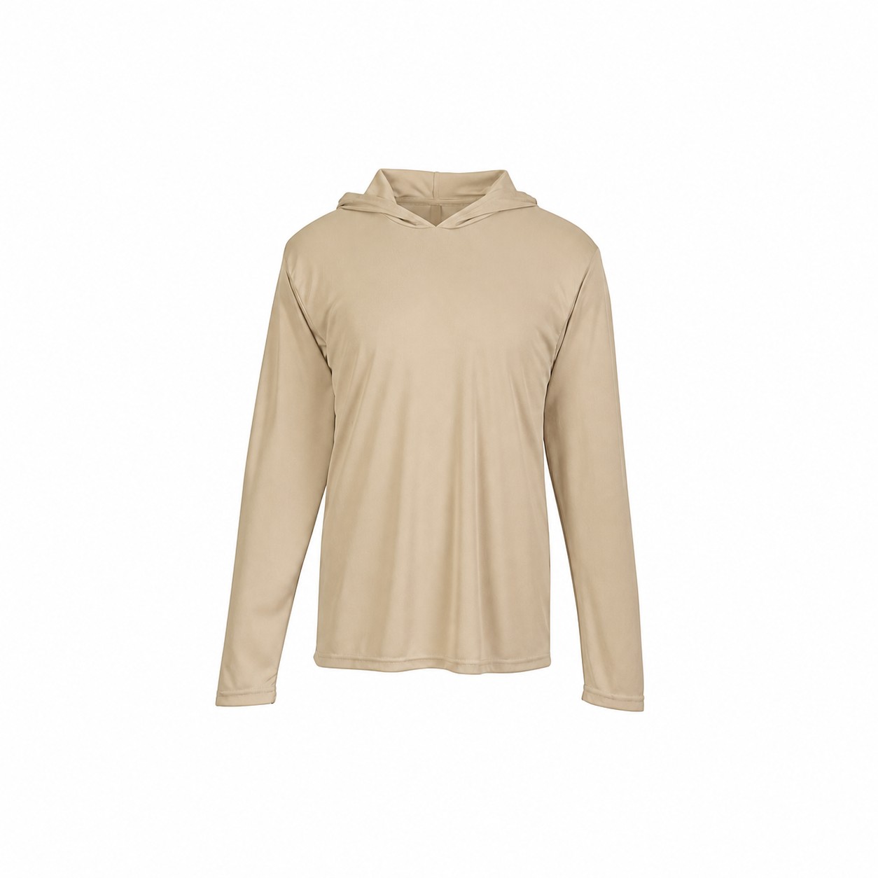Lightweight Polyester Long Sleeve Hooded Team Shirt — Tan Beige