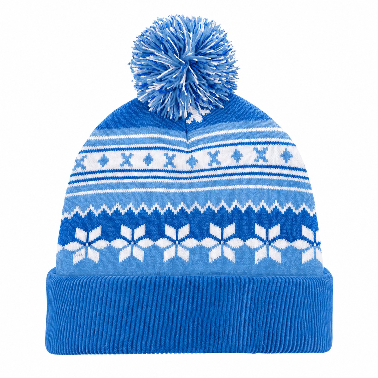 Jacquard Polyester Pom Beanie — Lake Blue