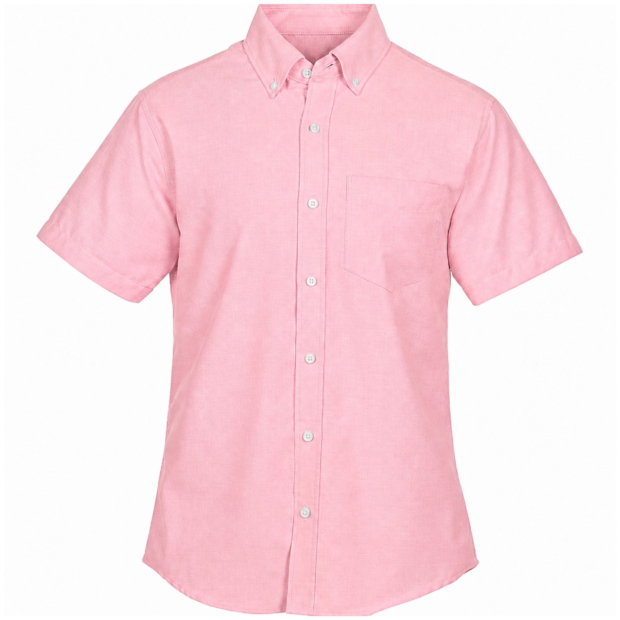 Cotton Polyester Short Sleeve Button Shirt — Pink