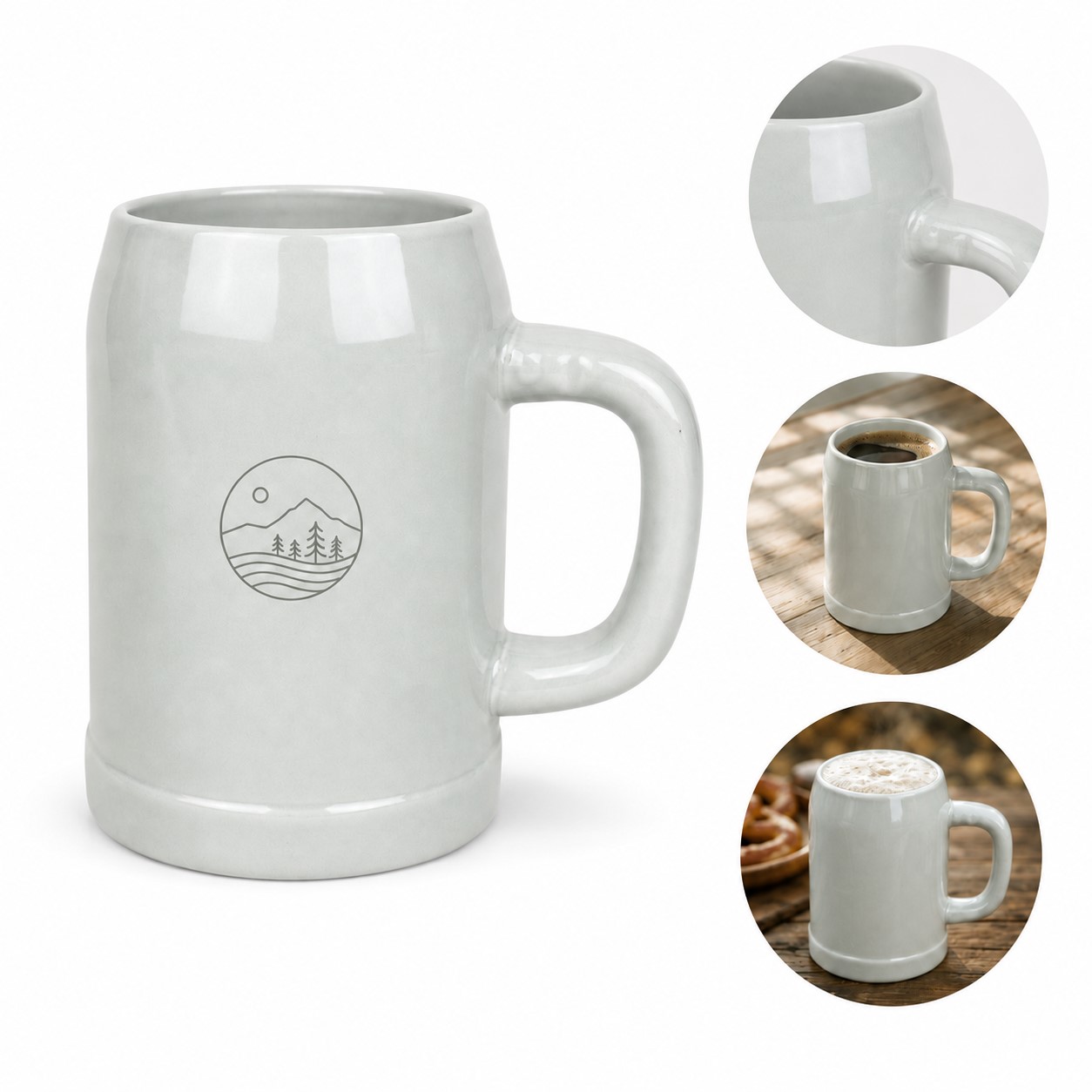 17 Oz Ceramic Stein Mug With C Handle