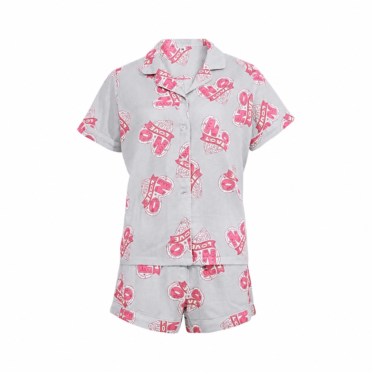 Cotton Pajama Shorts Set — Silver